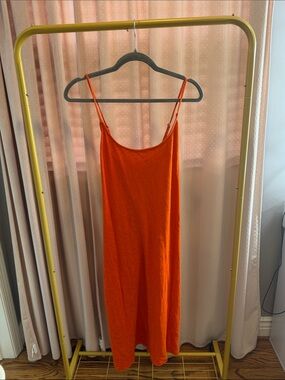 J. Crew Orange Slip Midi Dress with Spaghetti Straps